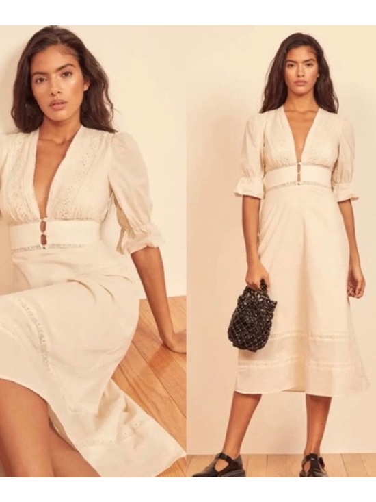 Reformation Dresses & Skirts - REFORMATION Fran Dress Cream Midi cotton Dress 4
